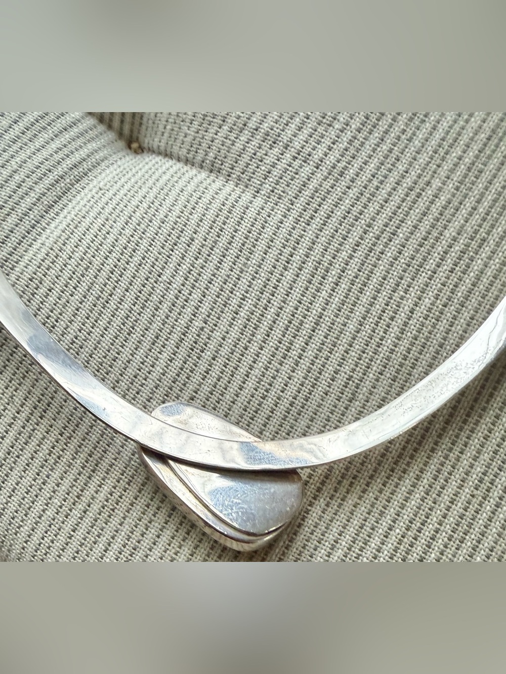 Taxco Mexico Sterling Silver Choker Necklace w/Green Opal Center 16 in vintage - Picture 11 of 17